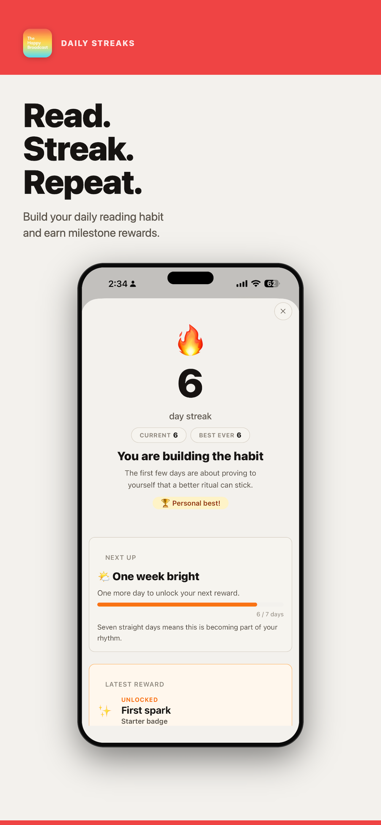 The Happy Broadcast streak screen